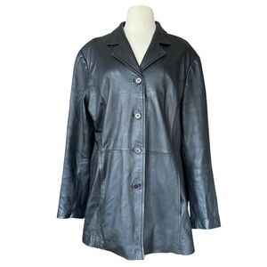 Vintage‎ 90's women's minimalist Black Soft Leather Coat XL simple sleek